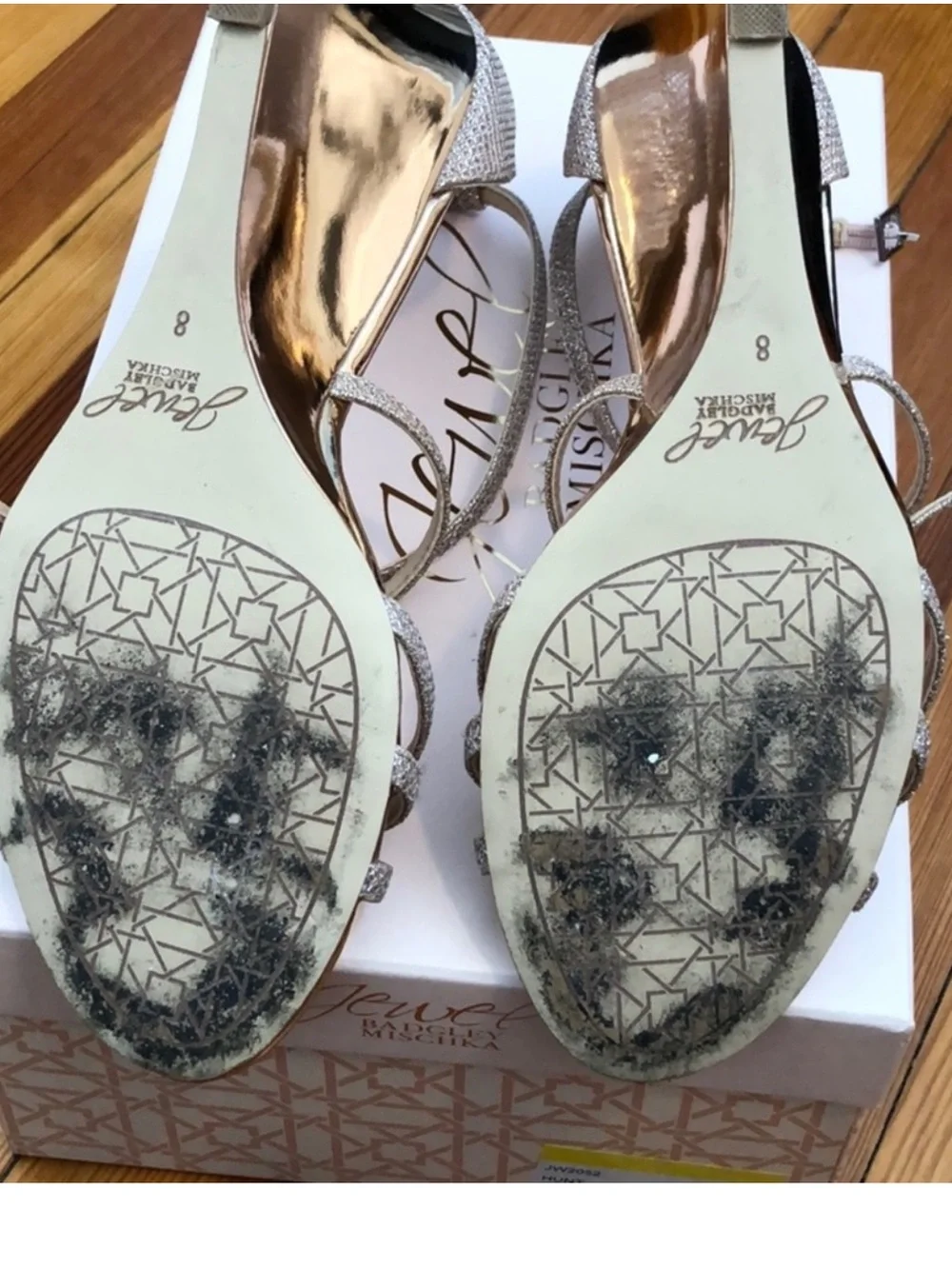 Badgley Mischka Rose Gold Glitter Wedge Sandals
